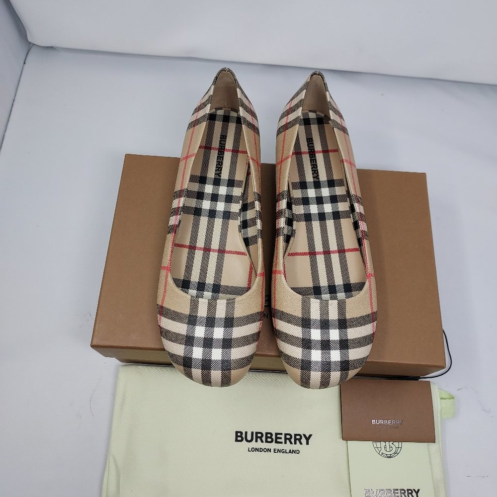 Burberry Joy Vintage Check Archive Beige Ballerina Flat Shoes - Picture 1 of 12